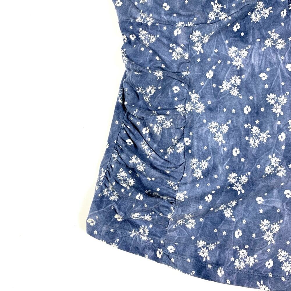 Blue Floral Ruched Tank Top - Picture 3 of 7